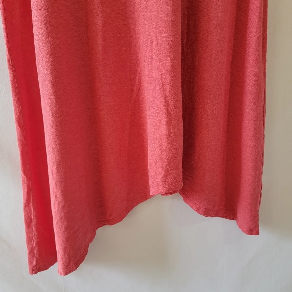 EILEEN FISHER Coral Organic Cotton Midi Dress Sz L Asymmetrical Minimalist - Picture 5 of 10